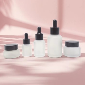 Skin Care Cosmetic Packaging 1oz 30ml/60ml Clear Frosted Glass <b>Dropper</b> <b>Bottle</b> Plastic Slanted Shoulder for Serum Essential Oil - Product Image 1