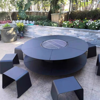 Table de foyer extérieure moderne ronde carrée sans fumée en bois de fabrication industrielle avec siège