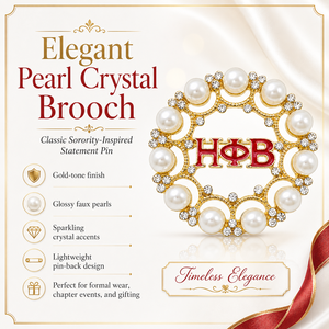 Spilla Decorativa Ispirata alla Sorority <span class=keywords><strong>Eta</strong></span> Phi Beta, con Logo Smaltato Rosso, Perle e Pietre Brillanti, Placcata in Oro, Stile Greco EPB - Product Image 6