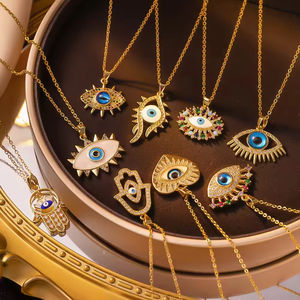 Collana con Ciondolo Occhio Turco Vintage <span class=keywords><strong>in</strong></span> Acciaio Inossidabile Placcato Oro Rosa, Charm Occhio Blu, Catena per Maglione, per Anniversario - Product Image 3