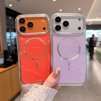 Étui de luxe magnétique pour iPhone 16 15 14 13 17 Pro Max, coque transparente avec protection métallique de l'objectif et boutons métalliques indépendants