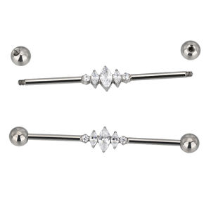 Barra de titanio industrial con 5 gemas Marquesa CZ, joyería corporal de circón con corte Asscher, anillo y pendiente de hélice - Product Image 1