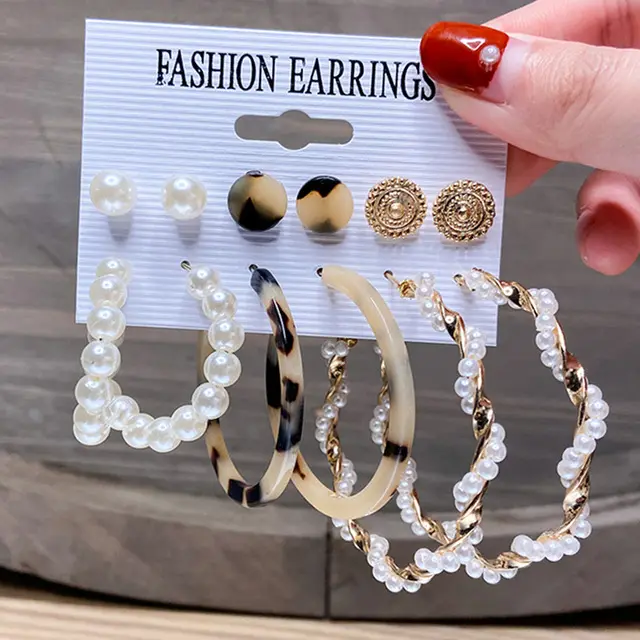 Vintage Geometric Gold Metal Earrings Set For Women Punk Pearl Dangle Drop Earrings 2022 Trend Set Of Earrings Jewelry