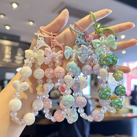 Accessoires de sac en perles acryliques couleur bonbon, porte-clés mignon nœud cœur pour clé de voiture, pendentif de sac, breloque de chaîne de téléphone portable, cordon de suspension