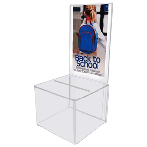 Clear Acrylic <b>Donation</b> <b>Box</b> with Sign Holder Collection <b>Box</b> with Removable Sign Holder for Charity and Fundraising - Product Image 1