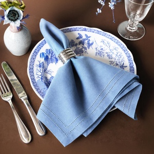 Wholesale Custom Logo <b>Linen</b> Cotton Napkins Embroidered Hemstitch <b>Cloth</b> Dinner Napkins for Hotel Restaurant Catering - Product Image 5