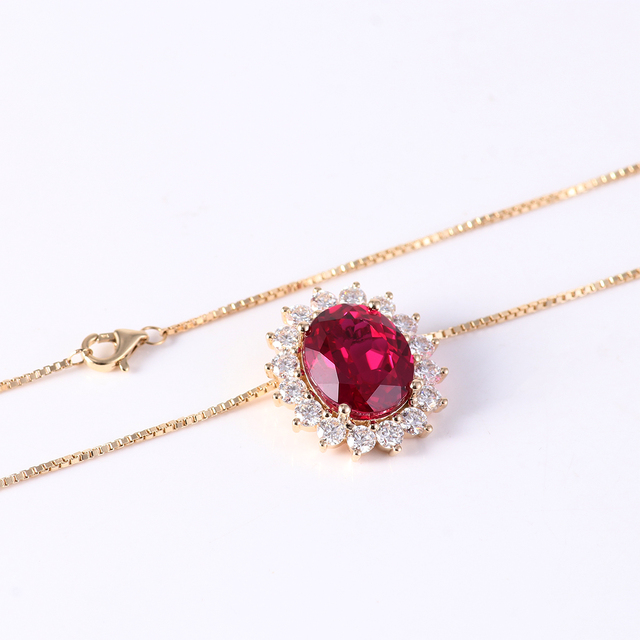 14k Ruby Necklace Lab Ruby Necklace Oval Cut  Ruby Pendant Necklace for Women Jewelry