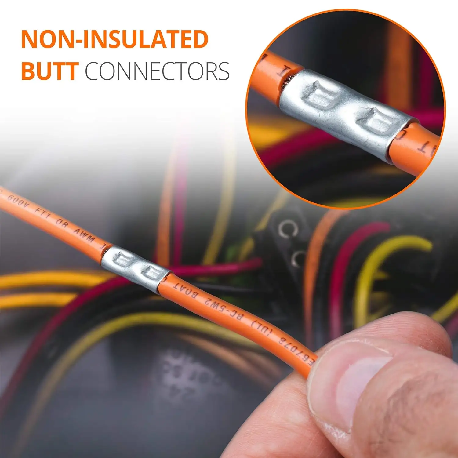 100 PCS não isolados Butt Conectores Kit - Butt Splice Conectores-Unisolated Crimp Wire Conectores-24-8 AWG