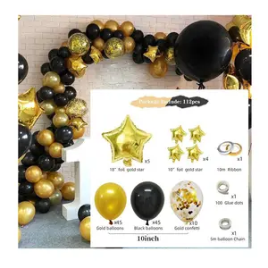 Großhandel amazon schwarz gold party dekorationen-112PCS Amazon Hot Sale Geburtstags feier Atmosphäre Dekorationen Schwarz gold Ballon Kette Set