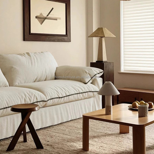 Canapé d'angle <span class=keywords><strong>en</strong></span> tissu trois places Wabi-sabi pour petit appartement, avec accoudoirs carrés et pieds <span class=keywords><strong>en</strong></span> bois, rembourrage <span class=keywords><strong>en</strong></span> éponge, écologique, pour usage hôtelier - Product Image 4