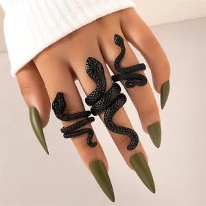 패션 뱀 반지 블랙 시리즈 기하학적 조디악 패턴 펑크 맞춤 반지 세트 여성용