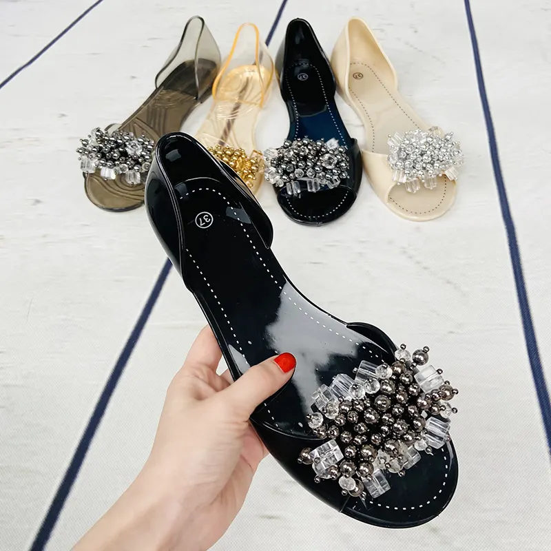 중국 패션 젤리 레이디 샌들 플라스틱 크리스탈 슬립 신발 여성