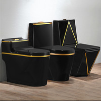 Bol de toilette de luxe en céramique, vintage, montage au sol, pour salle de bain, couleur or noir, toilettes, or et noir