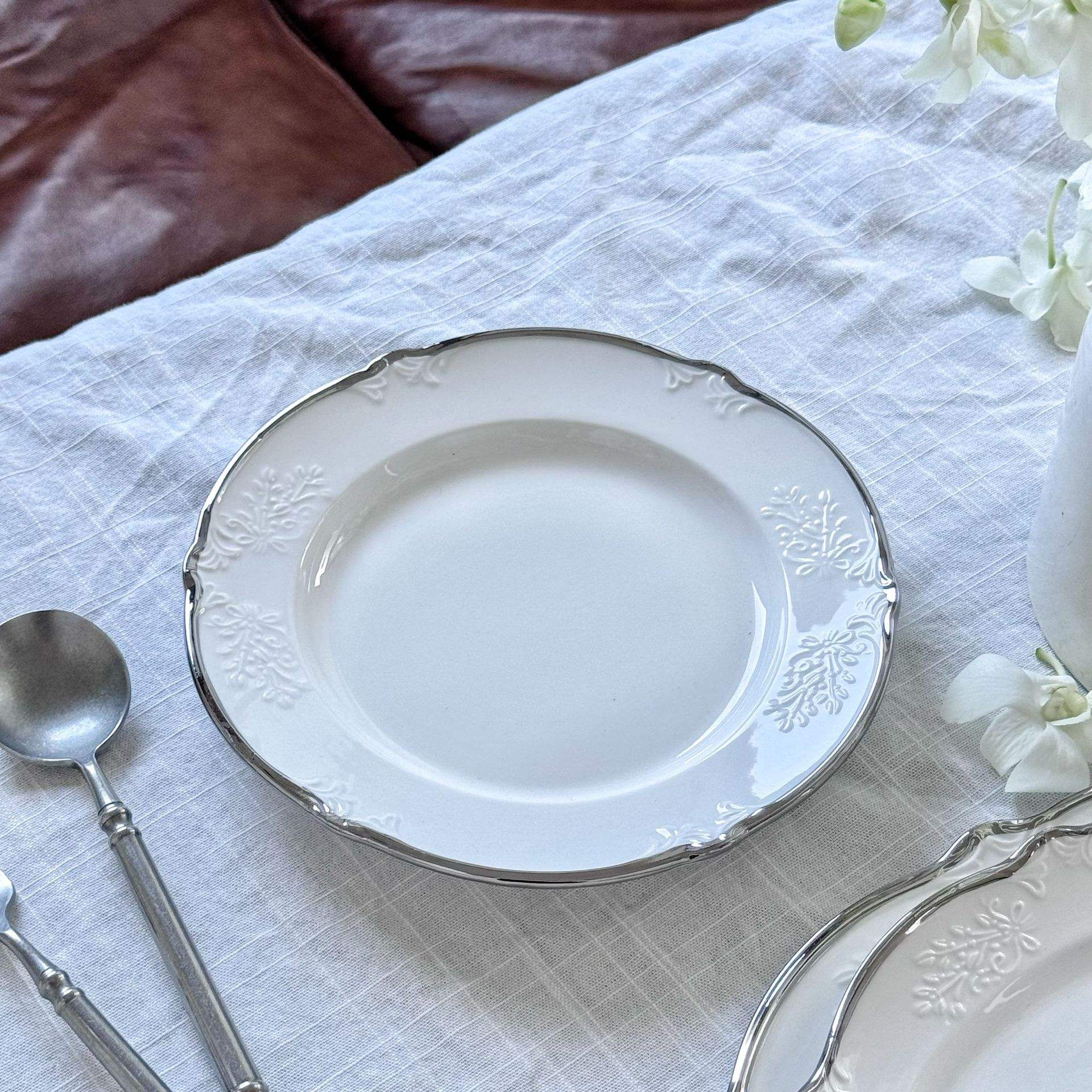 Silver edge lace plate 22*2