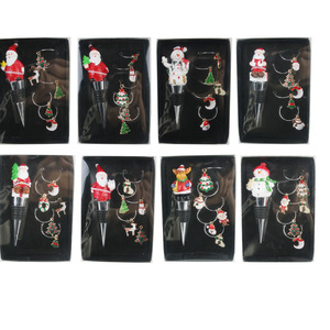 Christmas Wine Stopper And Glass Ring 5 Piece Set Plastic Bottle Christmas Decor For Wine Bottles - Product Image 1