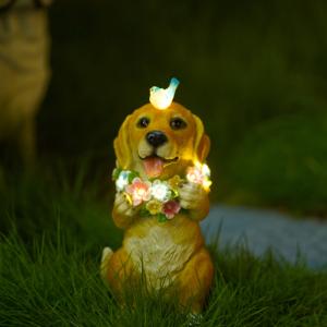 Patung taman anjing, patung anjing tenaga surya anjing dan kupu-kupu lampu LED dekorasi luar ruangan untuk teras halaman rumput - Product Image 3
