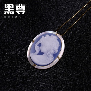 Agate bleue camée 3D sculpture S925 argent plaqué or Victoria Lady pendentif collier pour femmes élégantes <span class=keywords><strong>bijoux</strong></span> - Product Image 2