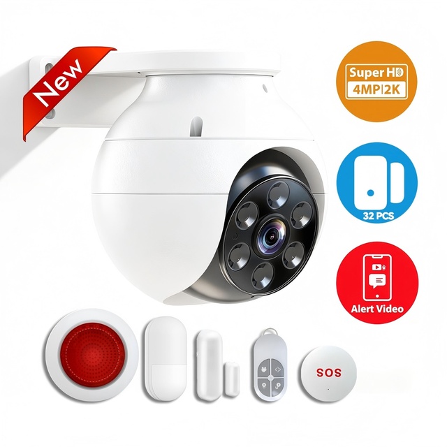 AI Security Camera System 4MP IP67 Wireless Outdoor Home Security with Night Vision SD Card Two-Way Audio Full Color