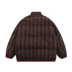 LAYENNE Men's Warm Winter Puffer Jacket Rose Embroidery <strong>Striped</strong> Thicken Coat Padded Oversize High Street Unisex Coat - Product Image 4