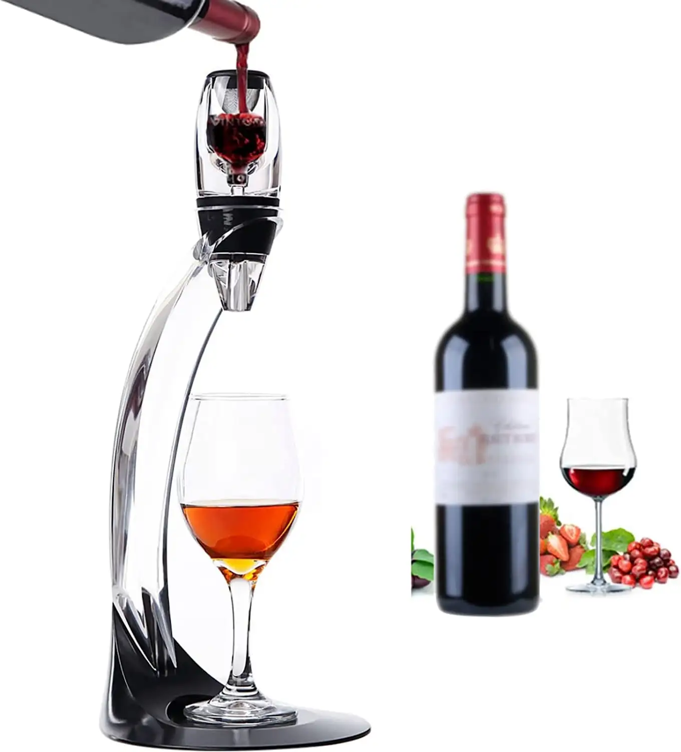 Al por mayor personalizado fácilmente airea decantador de vino Torre soporte conjunto rojo vertedor Caño con filtros