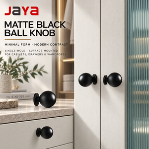 Kenop Kabinet Bola Kuningan Hitam <span class=keywords><strong>Matte</strong></span> Modern JAYA, Gagang Laci Satu Lubang untuk Lemari Pakaian dan Lemari Dapur - Product Image 1