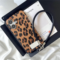 Funda de teléfono de cuero con estampado de leopardo japonés y coreano Tschick adecuada para iPhone 16 15 14 13 Pro Max Plus cordón