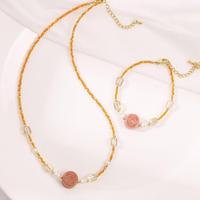 Nouveaux Bijoux de Saison : Collier et Bracelet Délicats au Design Simple, Ornés de Zircon Orange Bodhi et de Perles de Cristal, pour Jeunes Femmes