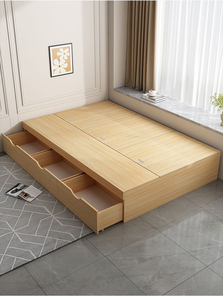 <span class=keywords><strong>Cama</strong></span> Moderna <span class=keywords><strong>Minimalista</strong></span> con Base Alta y Almacenamiento, Tamaño King/Queen, con Gabinete de Almacenamiento de Madera, Muebles de Dormitorio para Uso Doméstico - Product Image 4
