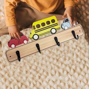 Cartoon wooden children's hooks, wooden door key and <b>clothes</b> <b>rack</b>, wall-mounted <b>rack</b>, decorative children's room <b>clothes</b> hooks - Product Image 1