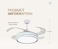 Ventilateur de plafond invisible minimaliste moderne avec lampe, moteur silencieux DC de 42 pouces, design rond, 3000K-6000K, à intensité variable