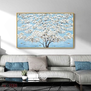 <span class=keywords><strong>Contemporain</strong></span> Moderne Floral Abstrait Toile Art Peint À La Main Texturé Fleur Blanche <span class=keywords><strong>Peinture</strong></span> À L'huile - Product Image 1