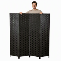 Paravent pliable moderne noir 100 % fait main en corde de papier, panneau de séparation de pièce, structure de cadre mobile pliable, certifié BSCI