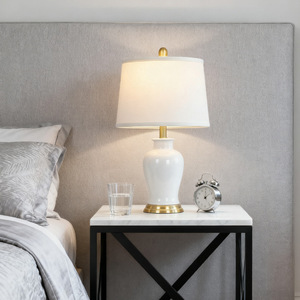 Lámpara de mesa de cerámica Jingdezhen E27 con LED, pantalla blanca y control de interruptor para dormitorio y sala de estar - Product Image 3