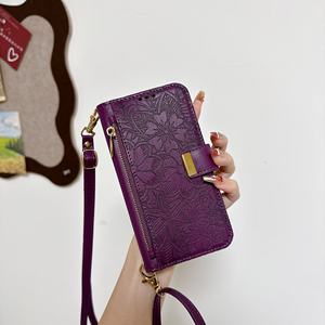 Étui portefeuille pliable en cuir PU avec motif floral et feuillage, longue lanière, pour iPhone 17 16 15 14 13 Pro Max - Product Image 3