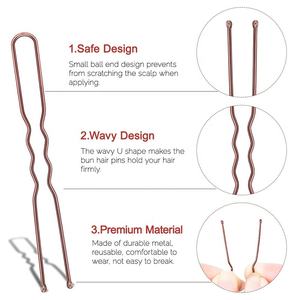Herramienta de peluquería de moda Metal <span class=keywords><strong>Bobby</strong></span> Pin Bun Accesorios decorativos para el cabello Pinzas para el cabello Horquillas para el cabello en forma de U - Product Image 3