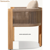 Chaise de salle à manger en teck moderne, confortable et durable, avec dossier en forme de barillet, en corde tressée, pour une utilisation en extérieur par tous les temps