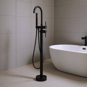 Robinet de baignoire sur pied, montage au sol, noir mat, monocommande, 37,6 pouces, valve en céramique, design minimaliste - Product Image 2