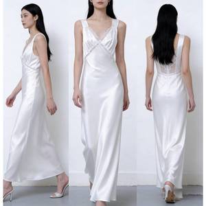 Elegante <span class=keywords><strong>Vestido</strong></span> Largo <span class=keywords><strong>de</strong></span> Satén Blanco con Encaje <span class=keywords><strong>para</strong></span> Mujer, <span class=keywords><strong>Vestido</strong></span> con Tirantes Finos y Cuello en V, <span class=keywords><strong>Vestido</strong></span> Formal <span class=keywords><strong>para</strong></span> Invitadas <span class=keywords><strong>de</strong></span> <span class=keywords><strong>Boda</strong></span> y Damas <span class=keywords><strong>de</strong></span> Honor - Product Image 3