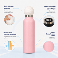 Bouteille d'eau isotherme en acier inoxydable pour le sport, avec couvercle en forme de balle de golf/basketball/baseball, anti-fuite, gourde thermique