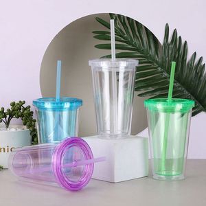 Vaso de Plástico Desechable de Doble Pared, Resistente, para Café Helado, Smoothies, con Tapa y Pajita, Transparente, para Fiestas - Product Image 2