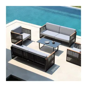 Set di divani per mobili da giardino per Patio Set di divani moderni in Rattan di vimini per esterni con tavolo da braciere