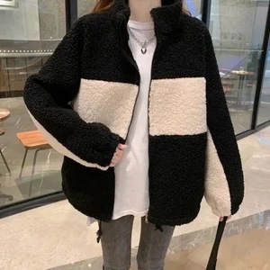 <b>Plus</b> <b>Size</b> Women Fleece Coat Black Apricot Color Blocking Thick Warm Autumn Winter Casual Outerwear - Product Image 2