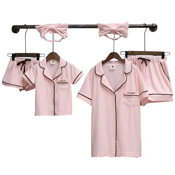 KKVVSS 45586575 short sleeve cotton home wear parents and children sleepwear pajama suit for children women and men