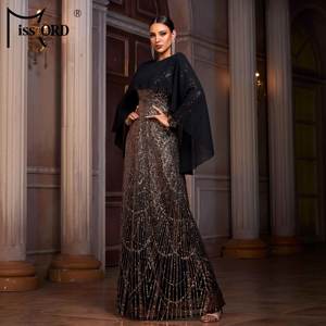 Abito da Sera Lungo Modesto Musulmano con Paillettes e Maniche Lunghe a Linea ad A Stile Arabo Turco Marocchino di Istanbul e Dubai - Product Image 5