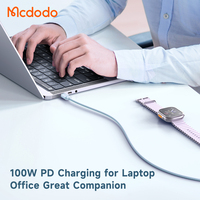 Mcdodo 367 Cable transparente colorido para portátil PD 100W E-Mark Nylon trenzado 1,2 m/2M USB C a Cable tipo C para Macbook Laptop Samsung