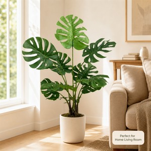 Pianta Artificiale HGA Monstera Finta, 120 cm, Albero Tropicale Realistico con 9 Foglie per Decorazione Soggiorno, Hotel, Ufficio - Product Image 1