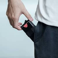 Casekey dompet kartu tombol tekan, dompet logam ramping untuk kartu, penyimpan kartu aluminium aman Rfid dengan tali uang tunai
