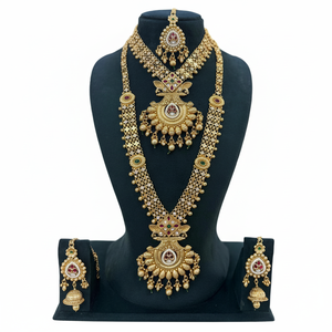 Gold Plated Kundan Stone and <b>Beads</b> Double Necklace <b>Set</b> 10581340PGR Fine Jewelry for Women - Product Image 2