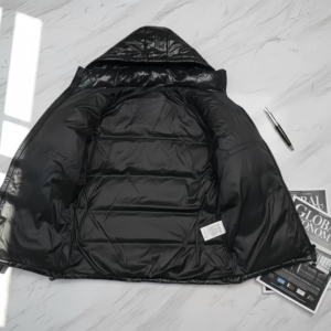Nuovo Lussuoso Cappotto Invernale Classico da Uomo con Cappuccio e Colletto, Giacca Imbottita Monocolore Lucida - Product Image 4