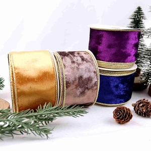 Ruban en velours gros-grain floqué polyester bleu marine pour décorations de Noël DIY faites à la main, idéal pour couronnes et arbres de Noël - Product Image 3